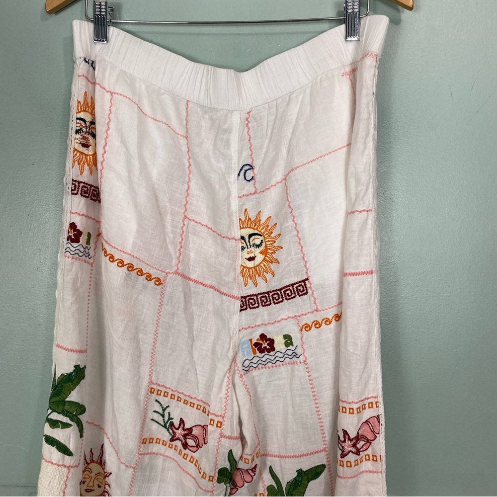 Anthropologie Pilcro Embroidered Patchwork Pants Tropical Vacation Baggy L Tall - Picture 7 of 11